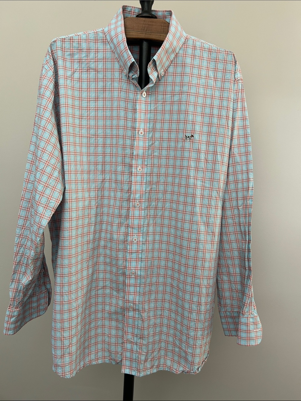 Southern Point Co. Hadley Luxe Lite Light Blue & Coral Plaid Button-Down Shirt